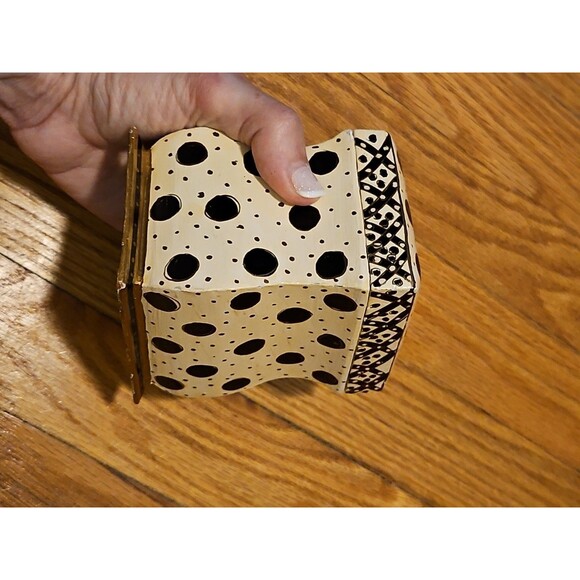 Hand Painted Black, White & Gold Wood 2 Deck Playing Card Holder Canasta Bridge - Picture 11 of 14